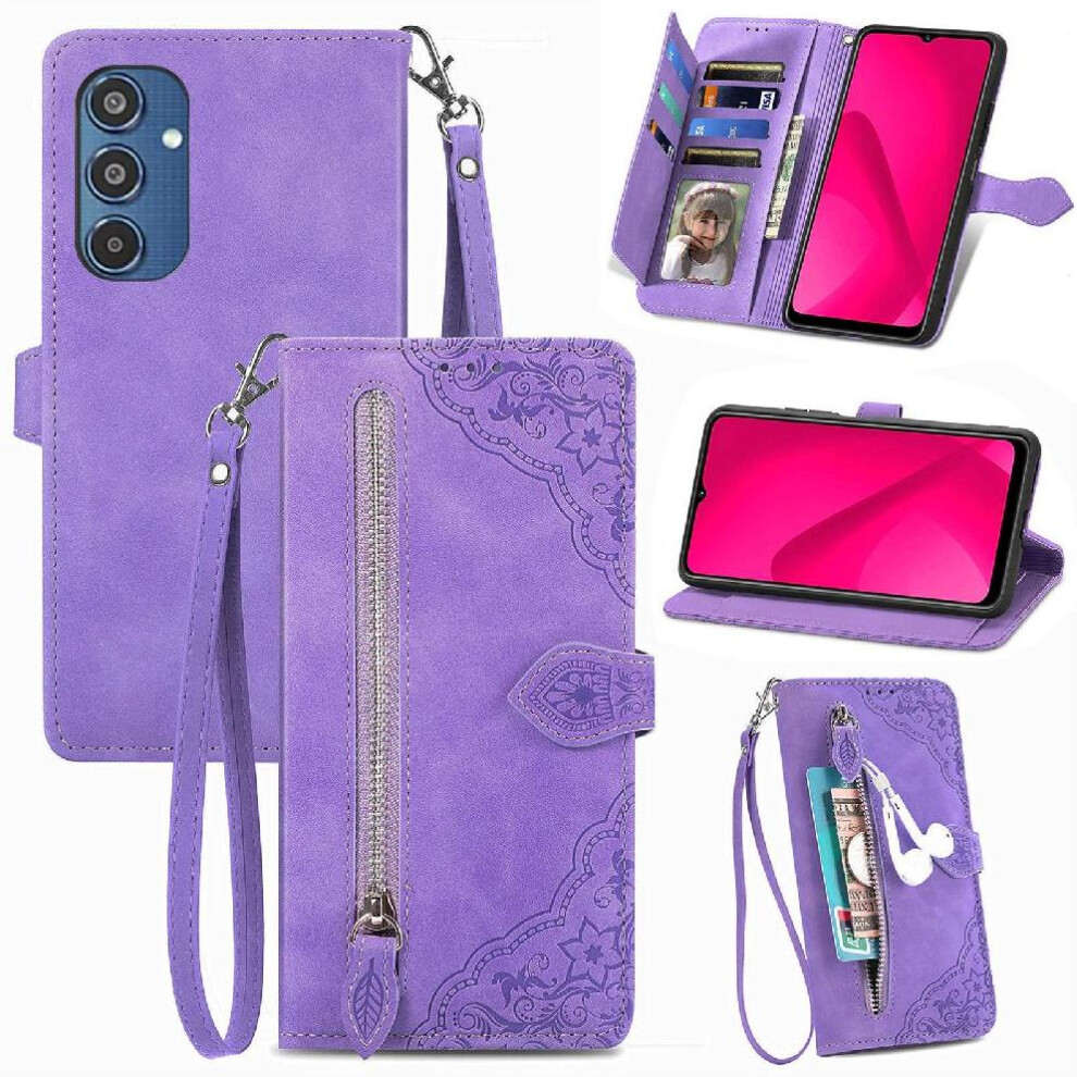 (Purple) Case For Samsung Galaxy A16 Wallet Flip Zipper Style Business Multi-Color Multi-Card Slot Purple 764549287048