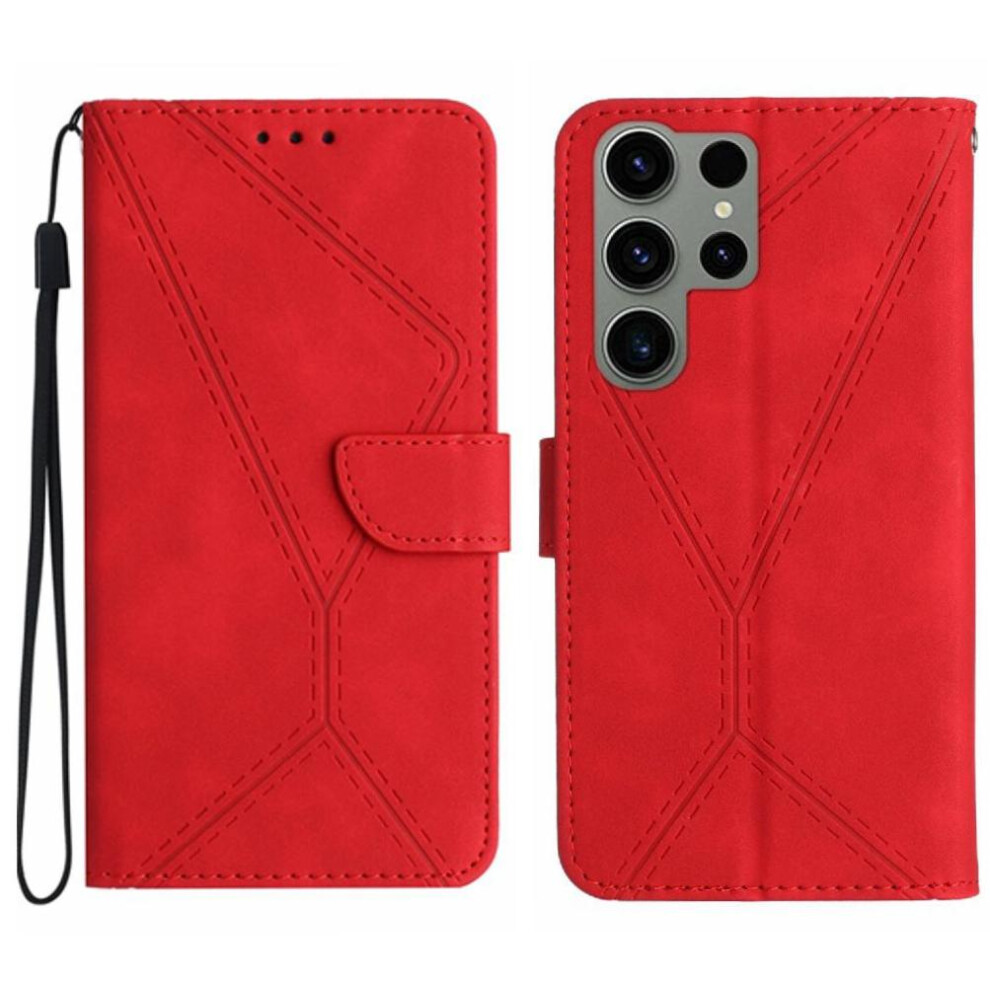 (Red) Case For Samsung Galaxy S25 Ultra High Quality Tpu Stitching Embossed Leather Wallet Soft Pu Leather Red 764549287475