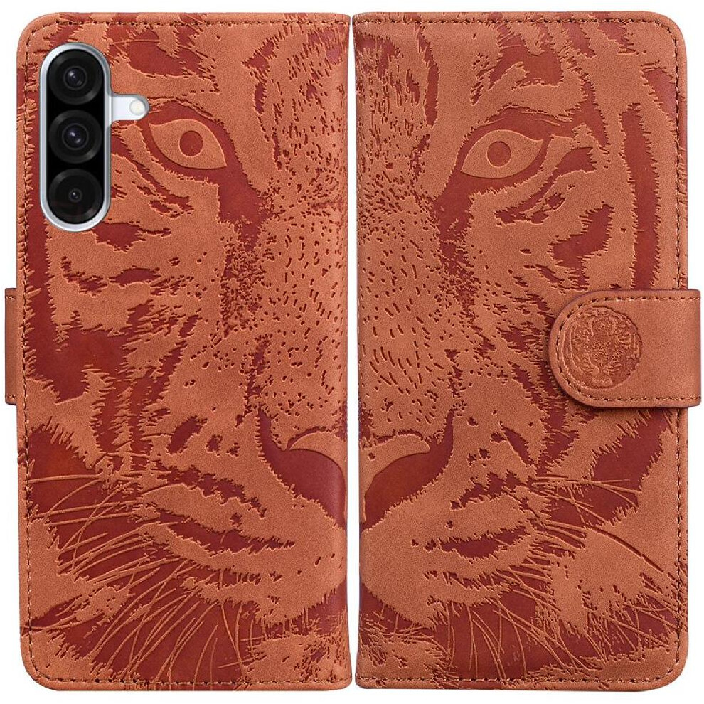 (Brown) Flip Case For Samsung Galaxy A36 5G Kickstand Protective Leather Wallet Embossed Cute Tiger Brown 764549289158