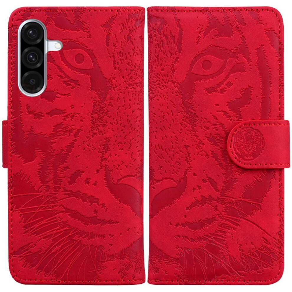 (Red) Flip Case For Samsung Galaxy A36 5G Kickstand Protective Leather Wallet Embossed Cute Tiger Red 764549289127