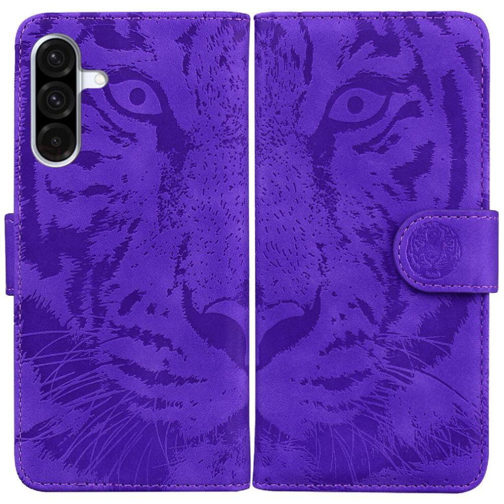 (Purple) Flip Case For Samsung Galaxy A36 Leather Wallet Kickstand Protective Embossed Cute Tiger Purple 764549289202