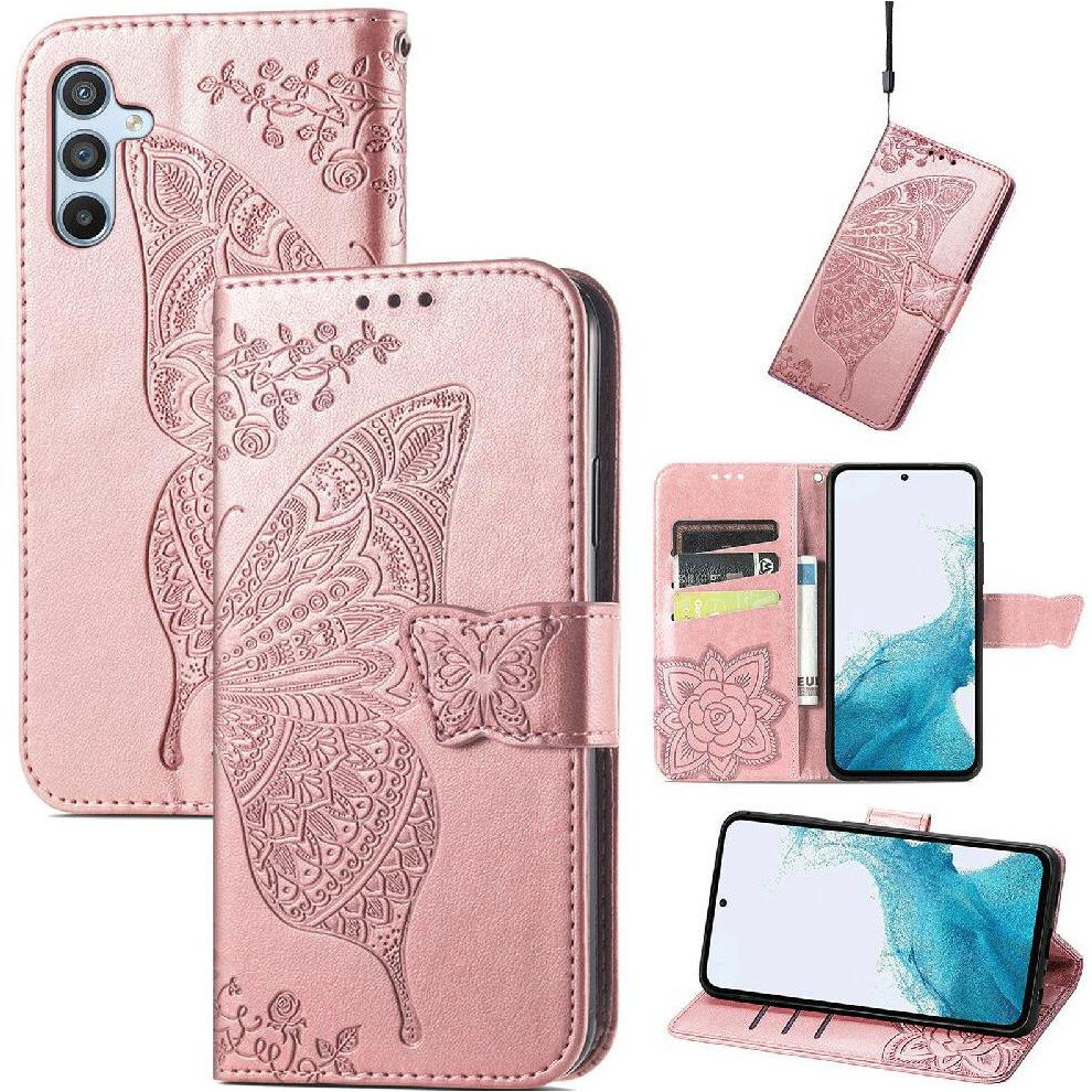 (Rose ) Flip Case For Samsung Galaxy A56 5G Wing Butterfly Business Wallet Multi-Color Gold 764549290055