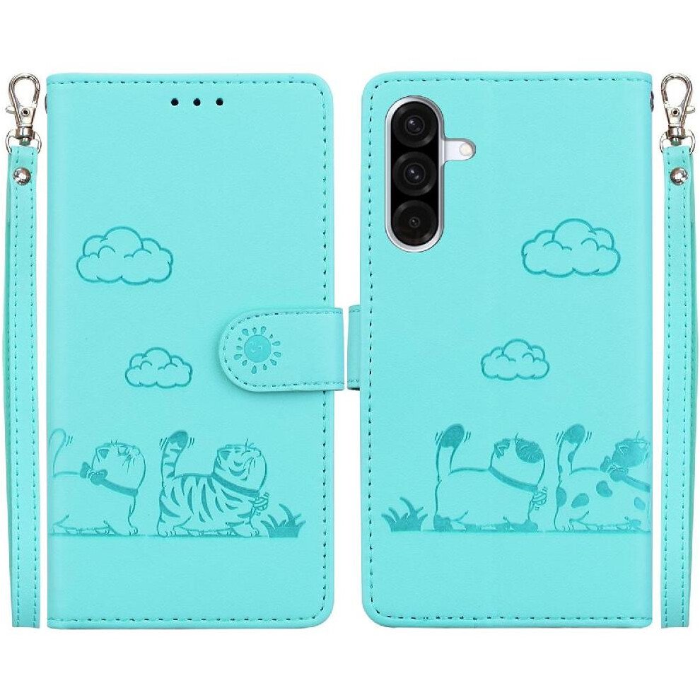 Photos - Case  Flip  for Samsung Galaxy A56 Card Slot Holder Kickstand Cat Rfid Leather Wallet(Green)