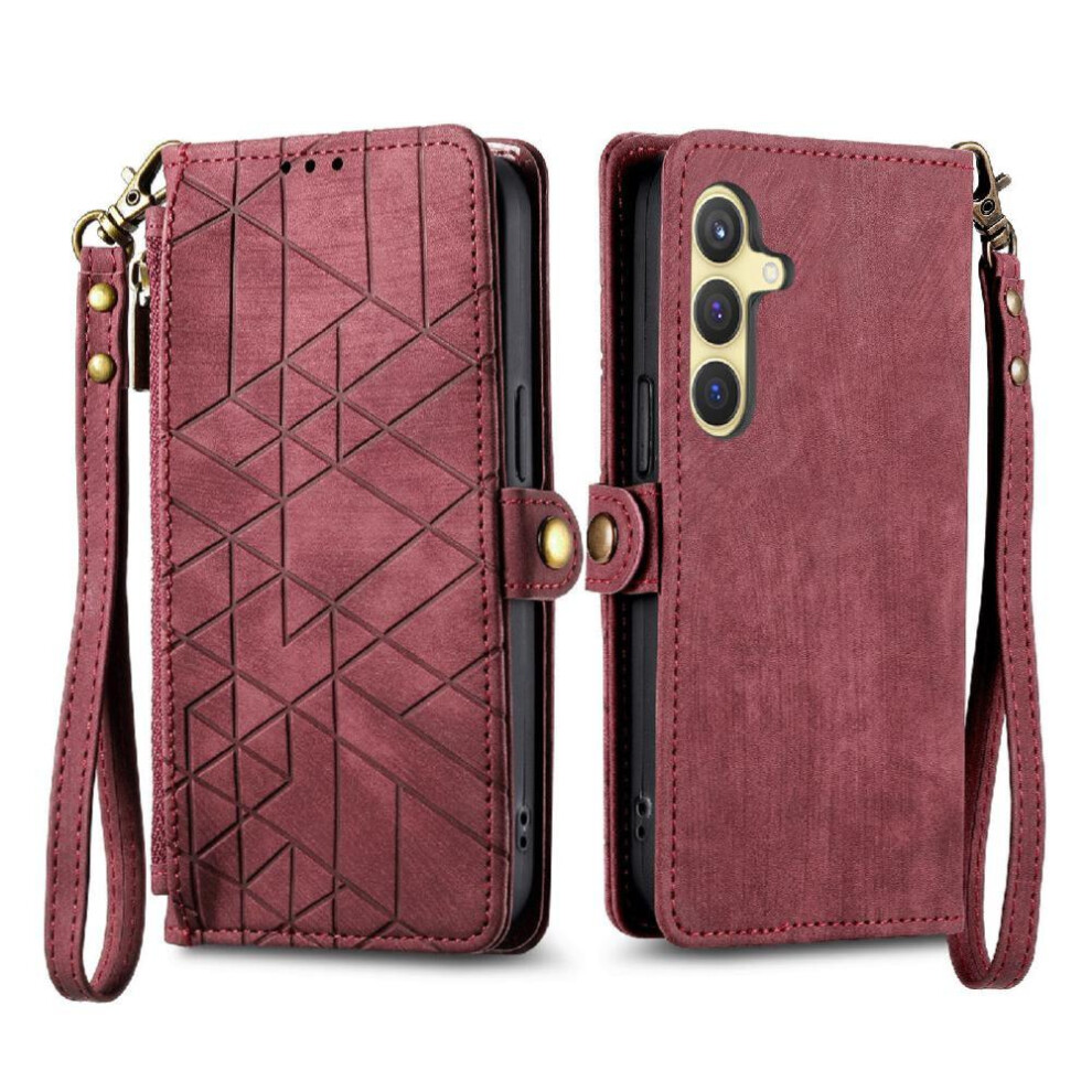 (Red) Flip Case For Samsung Galaxy S25 Flip Cover Leather Case Shockproof Simple Business Wallet Red 764549290888