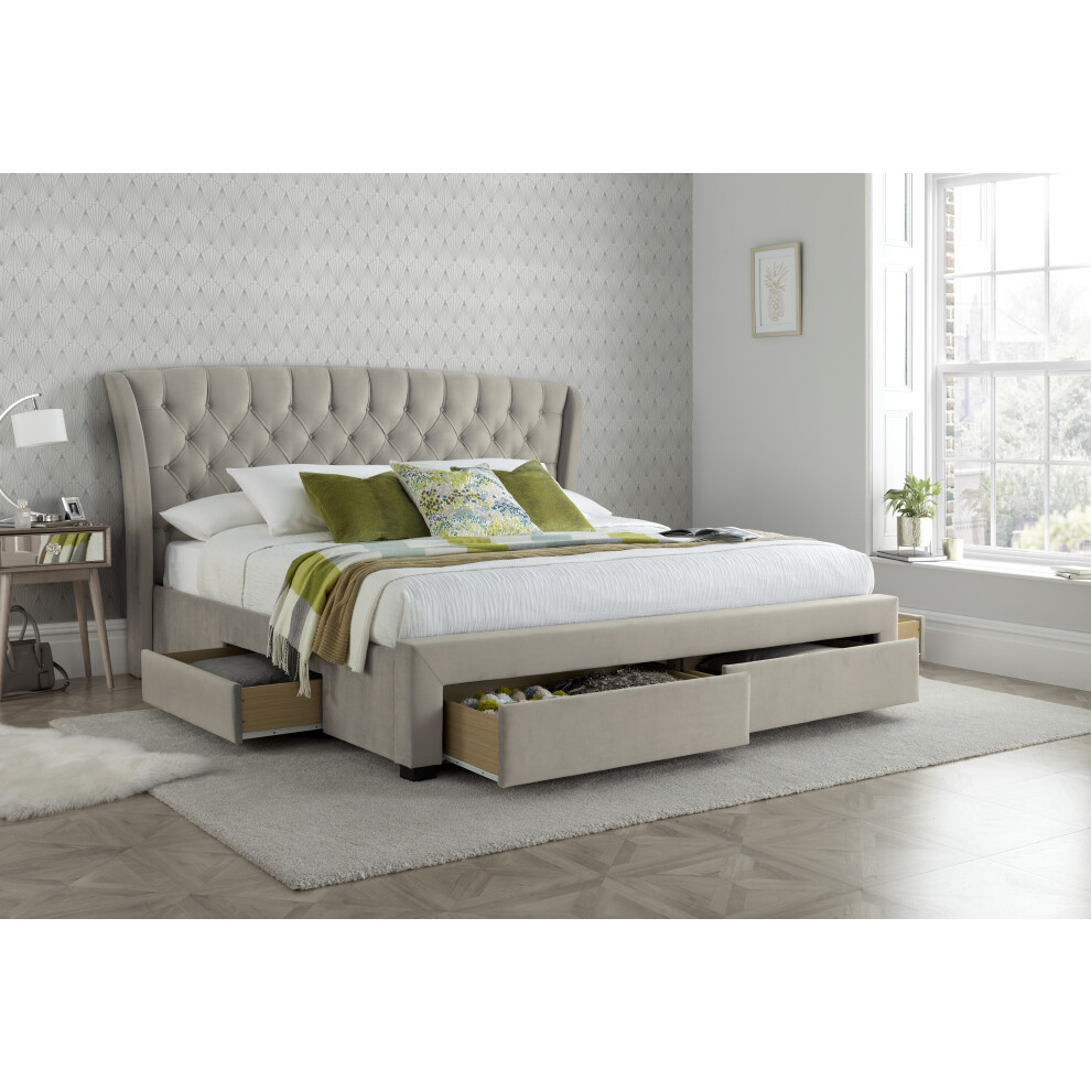 (Warmstone, Double) Newton Velvet Fabric 4 Drawer Storage Bed