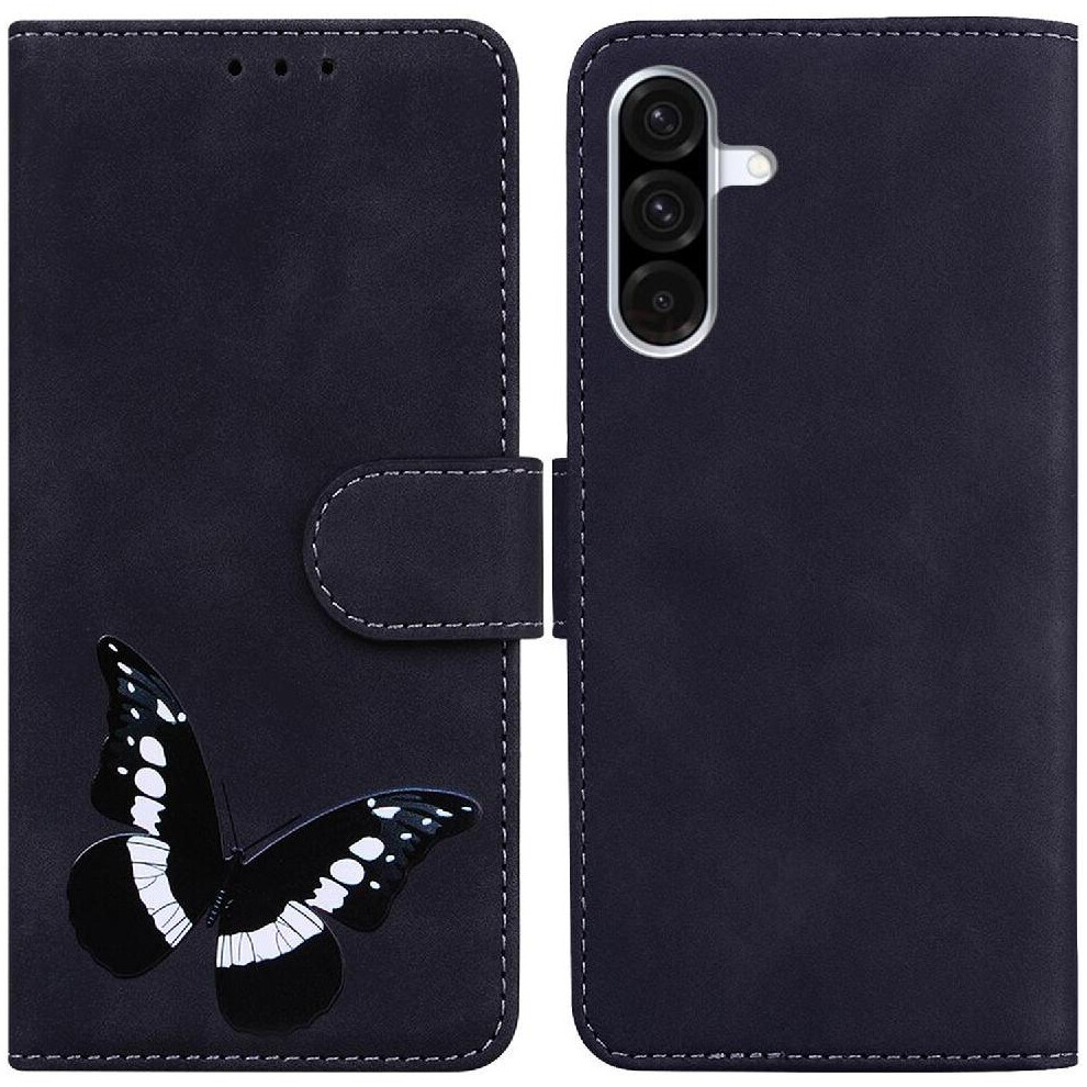 (Black) Flip Case For Samsung Galaxy A36 5G Wallet Color Printed Butterfly Card Slots Flip Folio Cover Black 764549292813
