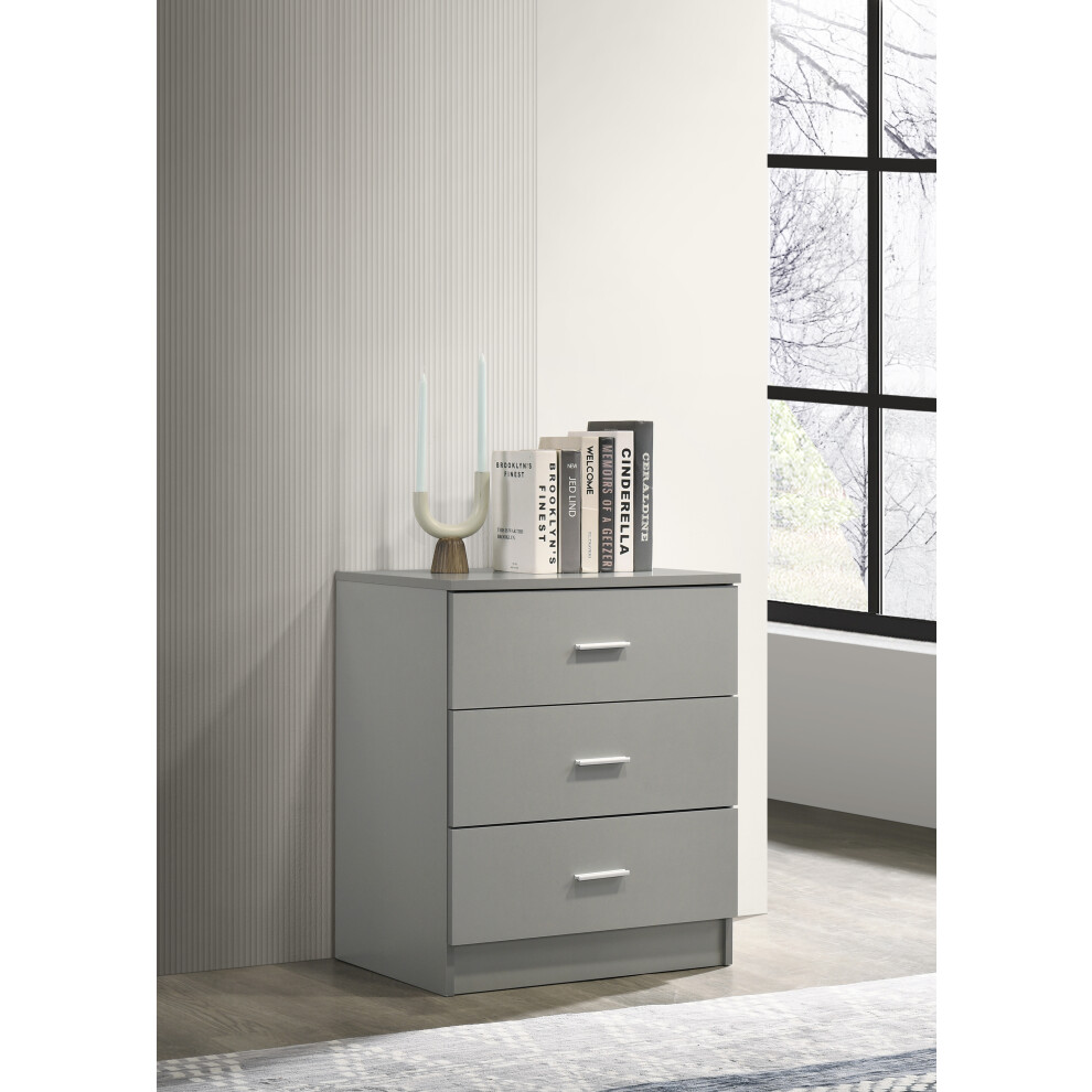 Rio Costa 3 Drawer Bedroom Cabinet Bedside Chest Of Drawers Light Grey