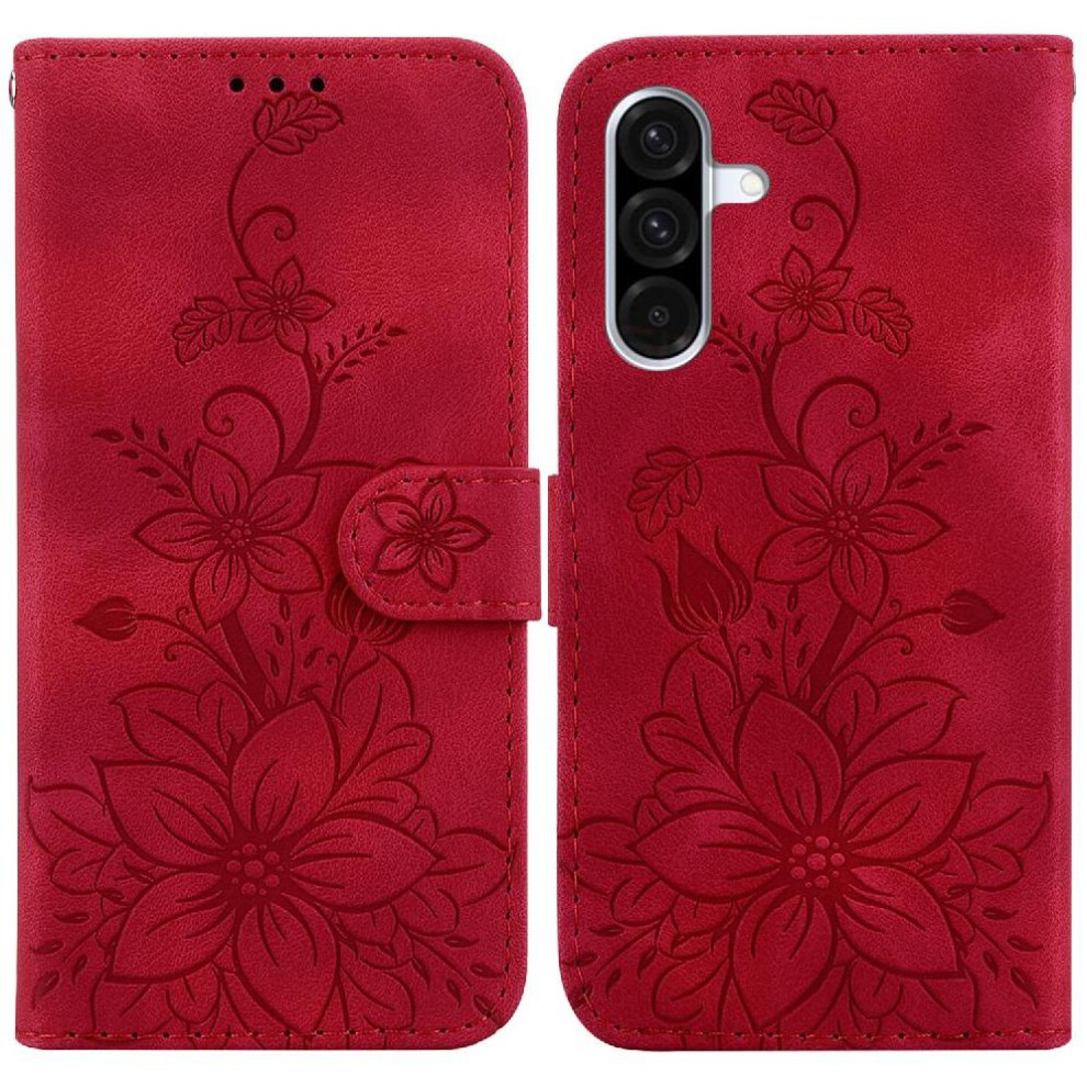 Gangxun (Red) Flip Case For Samsung Galaxy A36 Embossed Lily Magnetic Kickstand Card Holder Wallet Red
