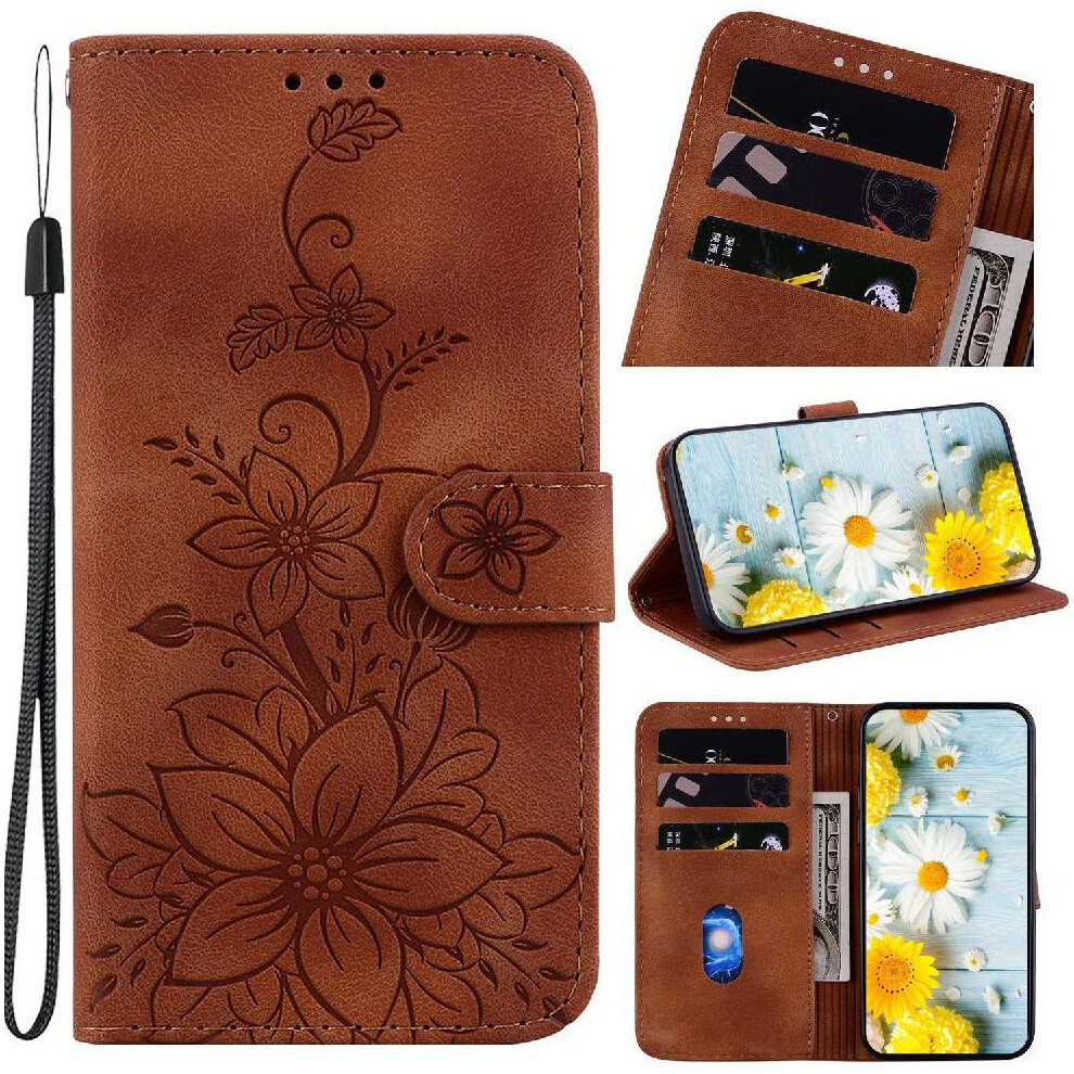 (Brown) Flip Case For Samsung Galaxy A36 5G Card Holder Magnetic Wallet Kickstand Embossed Lily Brown 764549294411