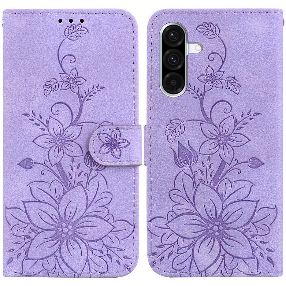 (Purple) Flip Case For Samsung Galaxy A36 5G Card Holder Magnetic Wallet Kickstand Embossed Lily Purple 764549294435