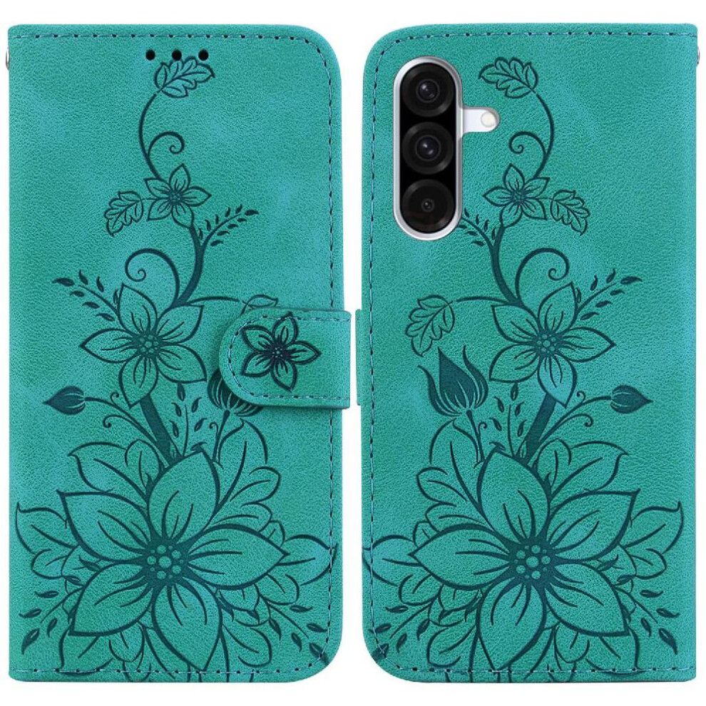(Green) Flip Case For Samsung Galaxy A36 5G Card Holder Magnetic Wallet Kickstand Embossed Lily Green 764549294404