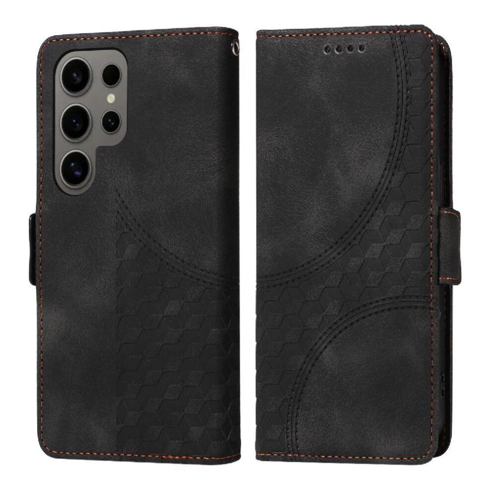 (Black) Case For Samsung Galaxy S24 Ultra Protective Cover Card Slot Holders Quilted Pattern Leather Black 764549294657