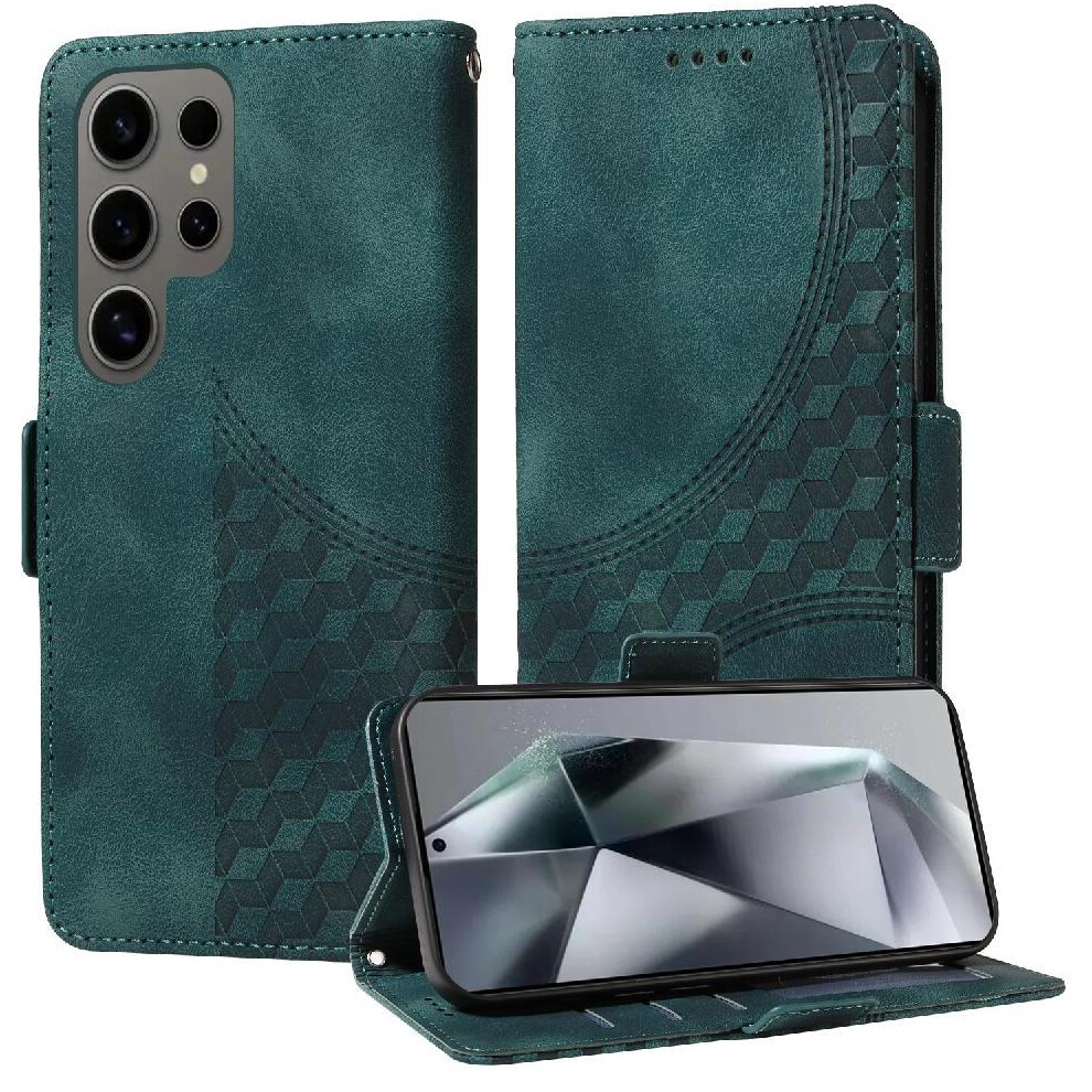(Green) Case For Samsung Galaxy S24 Ultra Protective Cover Card Slot Holders Quilted Pattern Leather Green 764549294633