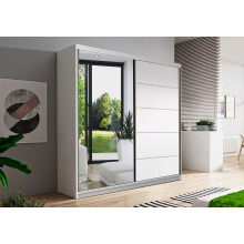 (White Matt) Wardrobe VISTA 05 Sliding Doors Rails Shelves Mirror 150cm