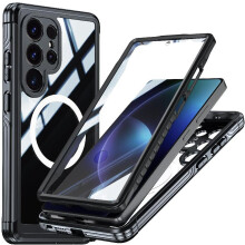 (Black) Magnetic Case for Samsung Galaxy S25 Ultra Compatible with Magsafe Drop and Crash Proof Fully Transparent 360 All Inclusive Pet Protective Film