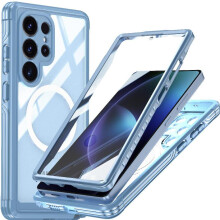 (Blue) Magnetic Case for Samsung Galaxy S25 Ultra Compatible with Magsafe Drop and Crash Proof Fully Transparent 360 All Inclusive Pet Protective Film
