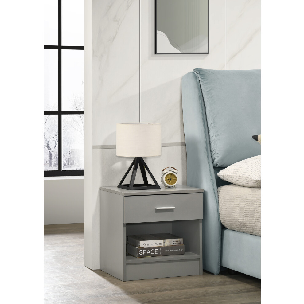 Rio Costa Bedside Cabinet Bedroom Furniture 1 Drawer Light Grey