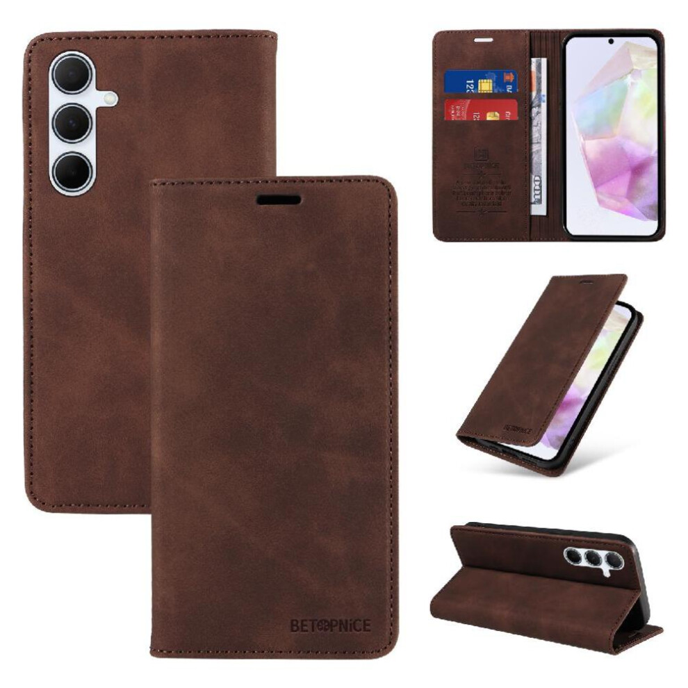 (Brown) Case For Samsung Galaxy A36 5G Pu Leather Protective Magnetic Folio Wallet Brown 764549297078
