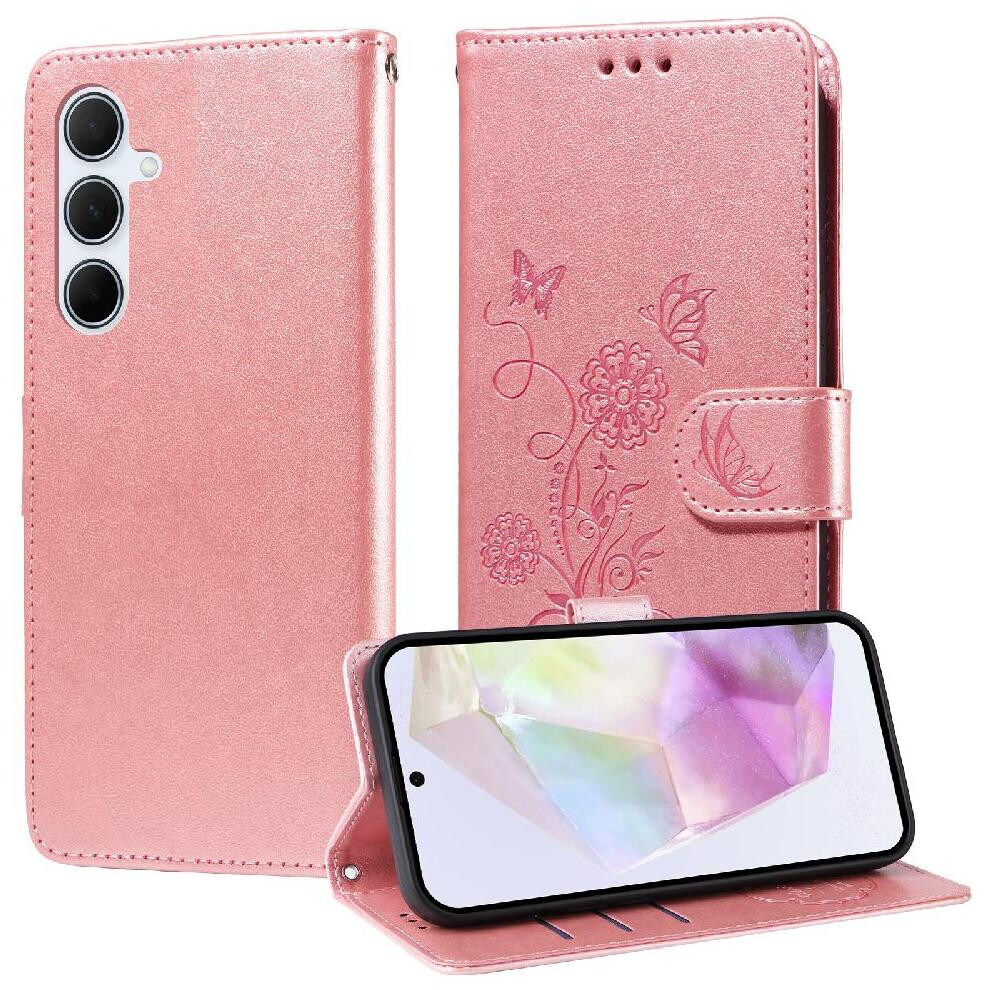 Gangxun (Rose ) Flip Case For Samsung Galaxy A36 5G Cardslots Flip Flower Leather Gold