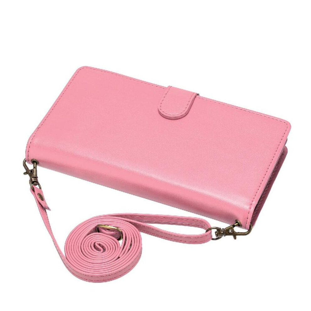(Pink) Long Strap Case For Samsung Galaxy Z Fold 6 Protecive Flip Folio Shockproof Wallet Kickstand Zipper 8 Card Slots Holder Pink 764549298563