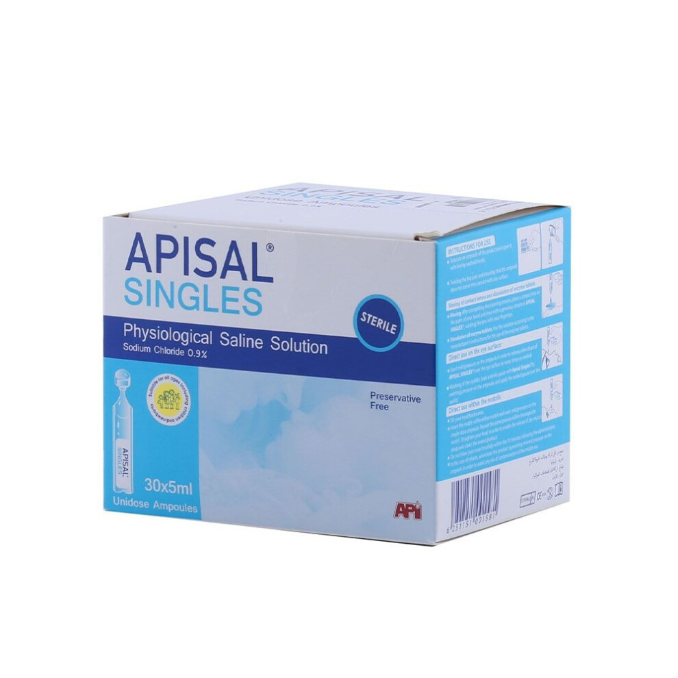 Apisal Singles Sterile Physiological Saline Solution Gentle Nasal Spray for Cleansing and Hydration - 5mL 30's