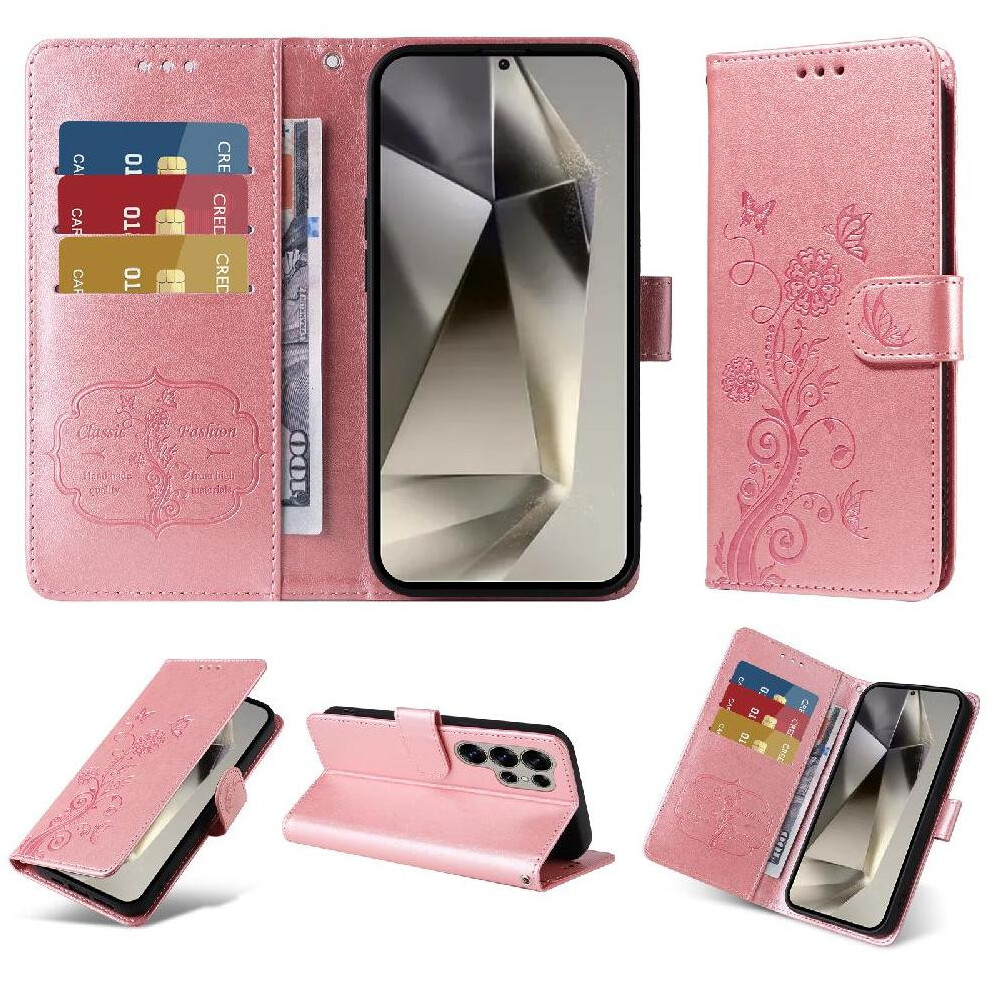 (Rose ) Flip Case For Samsung Galaxy S25 Ultra Flip Cardslots Leather Flower Gold 764549300037