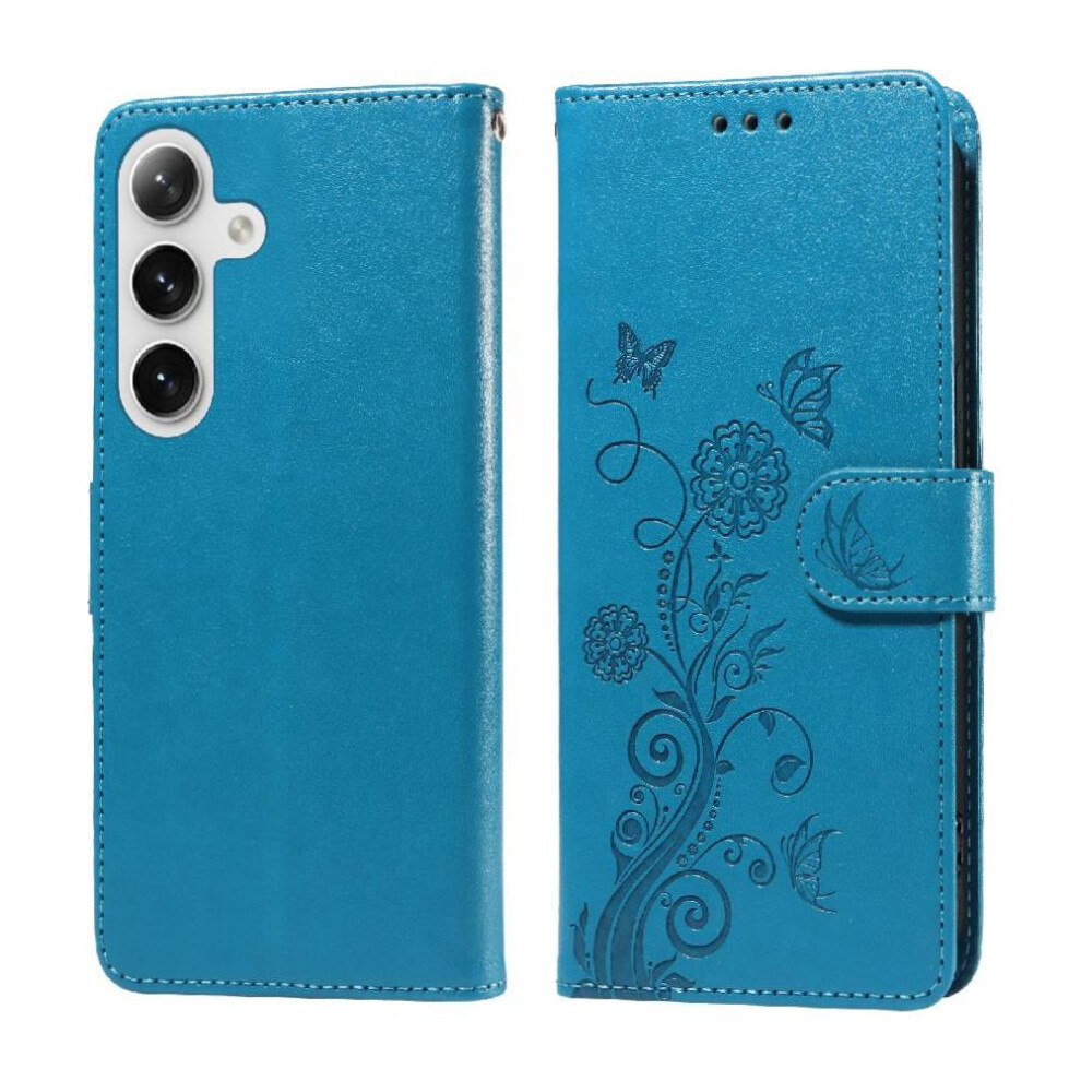 (Blue) Flip Case For Samsung Galaxy S25 Plus Flower Leather Cardslots Flip Blue 764549300068