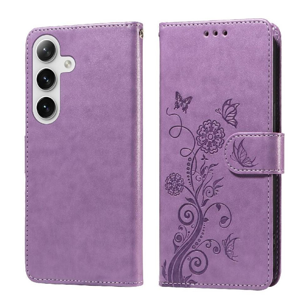 (Purple) Flip Case For Samsung Galaxy S25 Plus Flower Leather Cardslots Flip Purple 764549300044