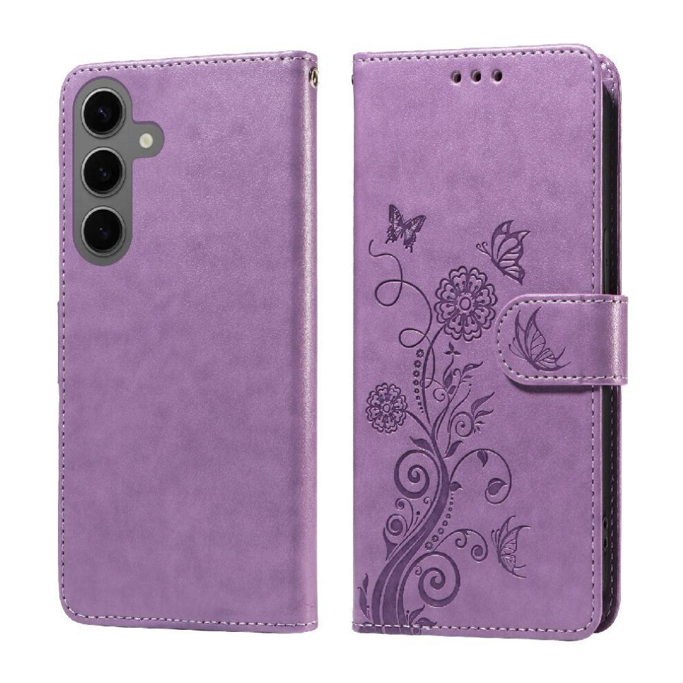 (Purple) Flip Case For Samsung Galaxy S25 Cardslots Leather Flip Flower Purple 764549300099