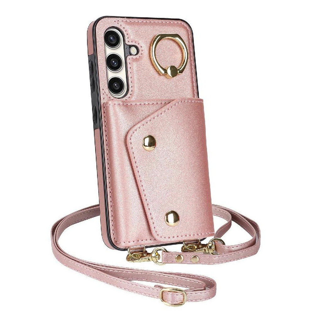 Photos - Case   for Samsung Galaxy A15 Card Slot Wristband Shockproof Wallet Long Strap(Pink)