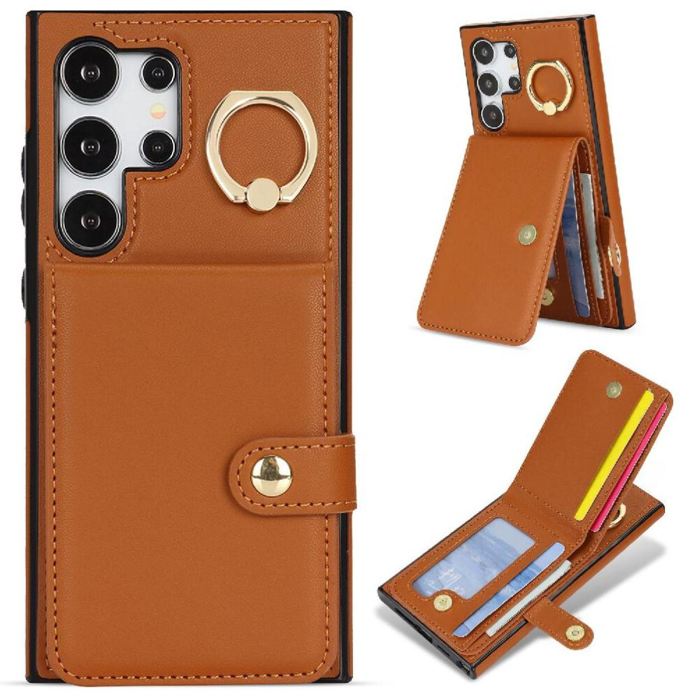 (Brown) Case For Samsung Galaxy S24 Ultra Wallet Shockproof Rfid Ring Card Slot Brown 764549302154