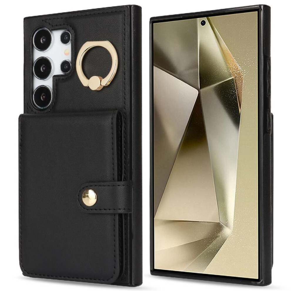 (Black) Case For Samsung Galaxy S24 Ultra Wallet Shockproof Rfid Ring Card Slot Black 764549302130