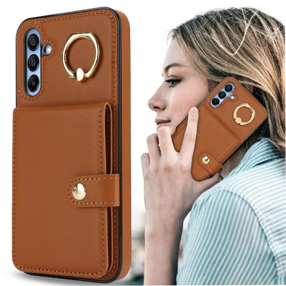 (Brown) Case For Samsung Galaxy A25 4G Ring Rfid Shockproof Wallet Card Slot Brown 764549302307