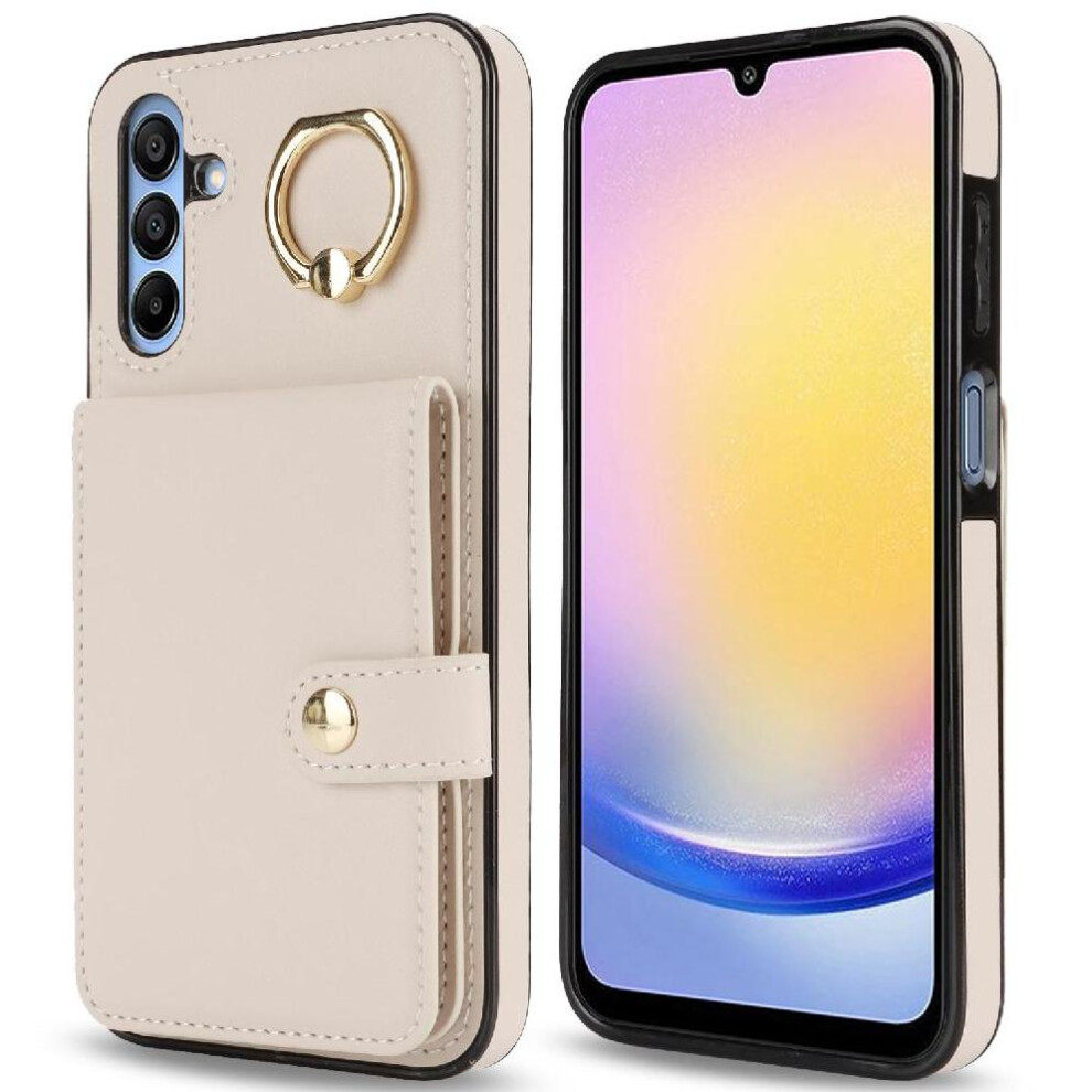 (White) Case For Samsung Galaxy A25 4G Ring Rfid Shockproof Wallet Card Slot White 764549302321