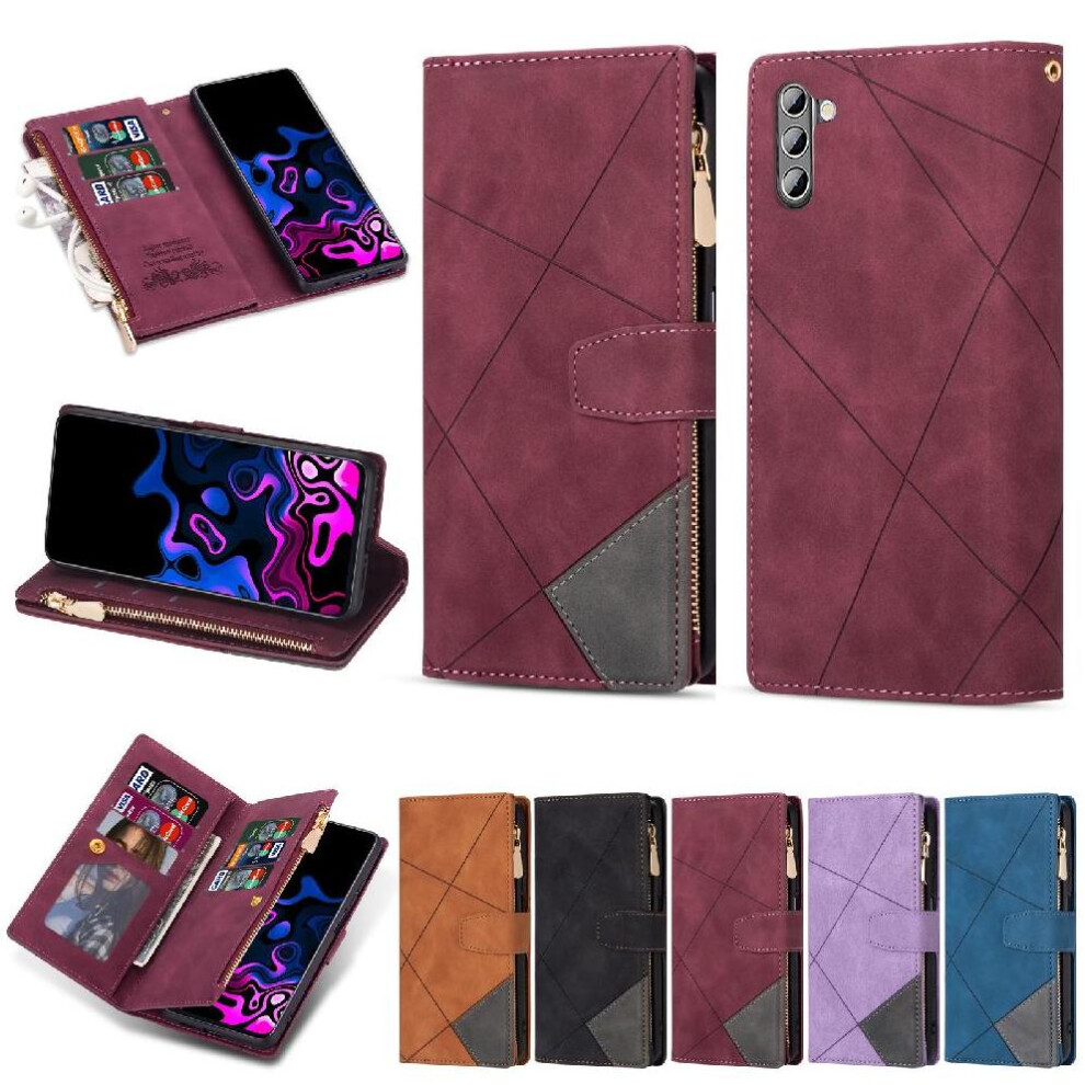 (Red) Wallet Case For Samsung Galaxy S24 Fe Kickstand Magnetic Closure Wrist Strap 5 Card Holders Red 764549302819