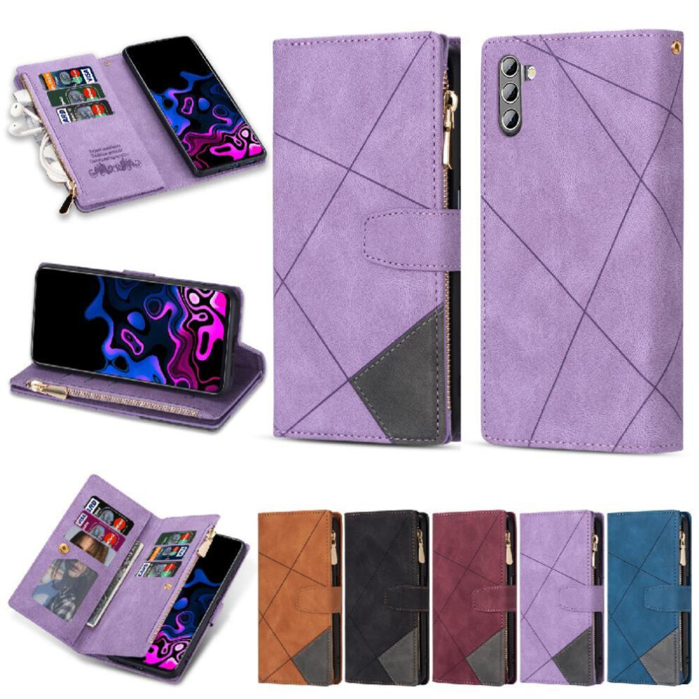 (Purple) Wallet Case For Samsung Galaxy S24 Fe Kickstand Magnetic Closure Wrist Strap 5 Card Holders Purple 764549302840