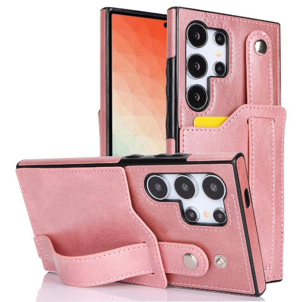 (Pink) Case For Samsung Galaxy S24 Ultra Rfid Blocking Wristband Card Slot Lightweight Pink 764549303045