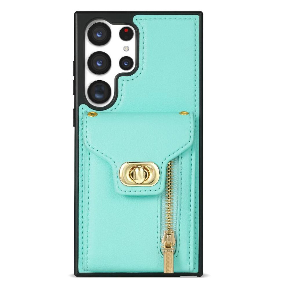 Photos - Case  Zipper Pocket  for Samsung Galaxy S22 Ultra 5g Card Holder Skin Friendly Strong Magnetic Adsorption Wallet (Green)