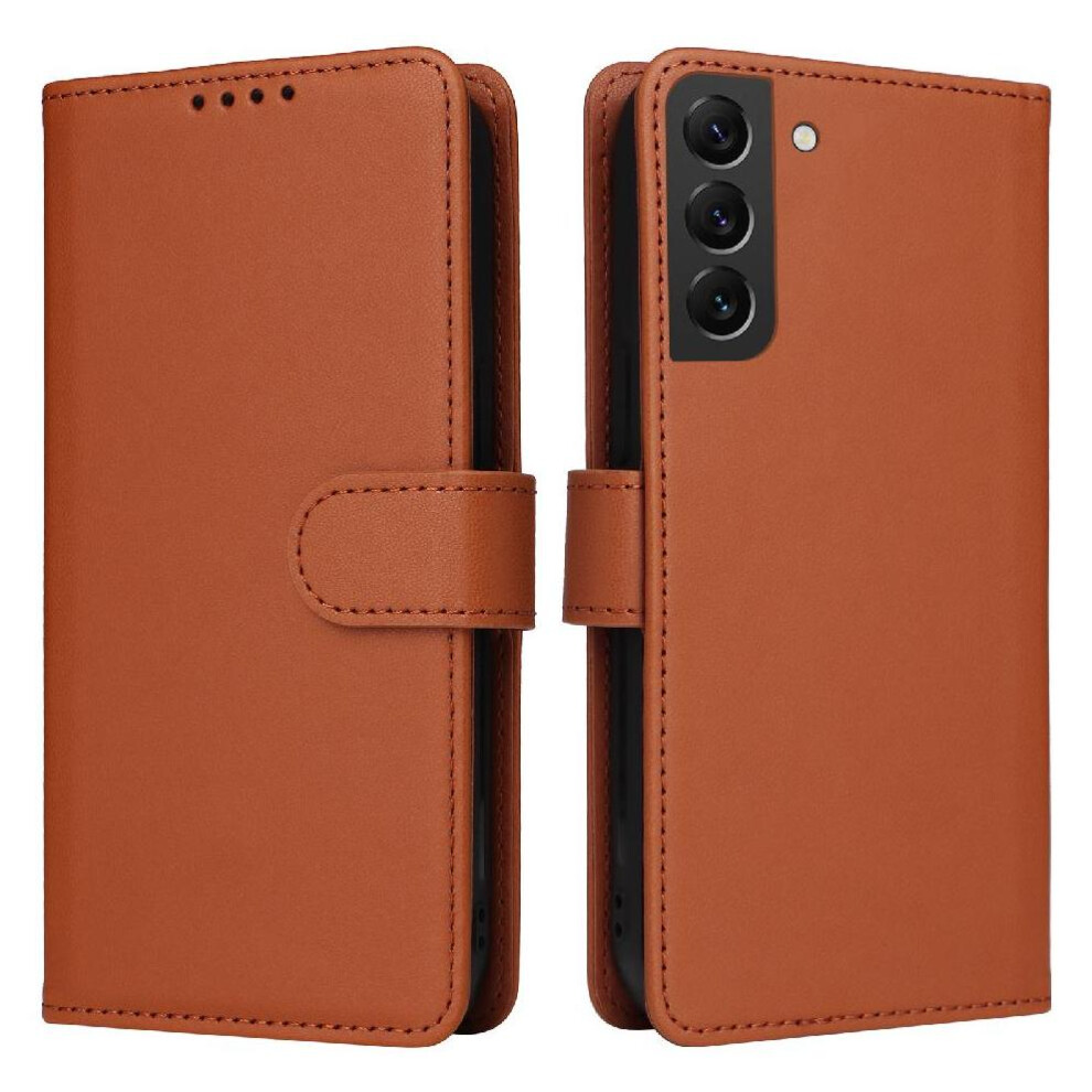 (Brown) Flip Case For Samsung Galaxy S22 Plus Flip Cover Wireless Charging Detachable Design Wallet Rfid Blocking Brown 764549307852