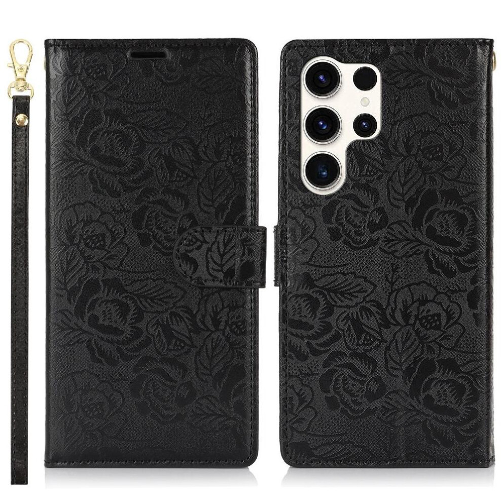 (Black) Flip Case For Samsung Galaxy S24 Ultra Wrist Lanyard Magnetic Closure Wallet Soft Tpu Black 764549310340