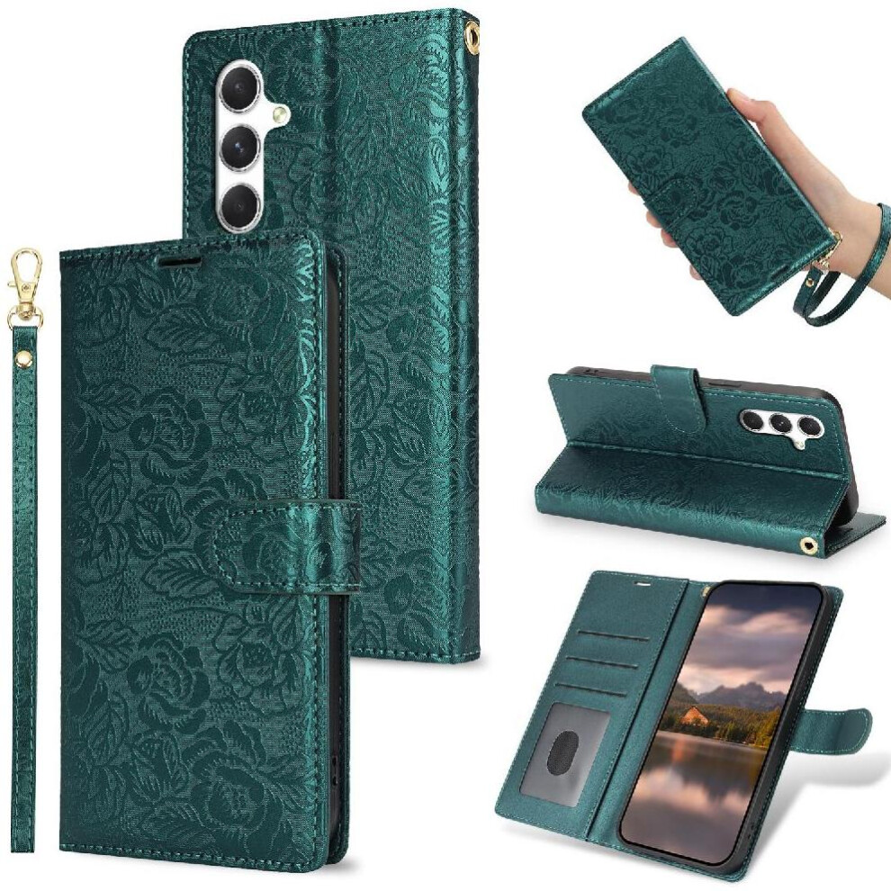 (Green) Flip Case For Samsung Galaxy S24 Fe Wallet Wrist Lanyard Magnetic Closure Soft Tpu Green 764549310388