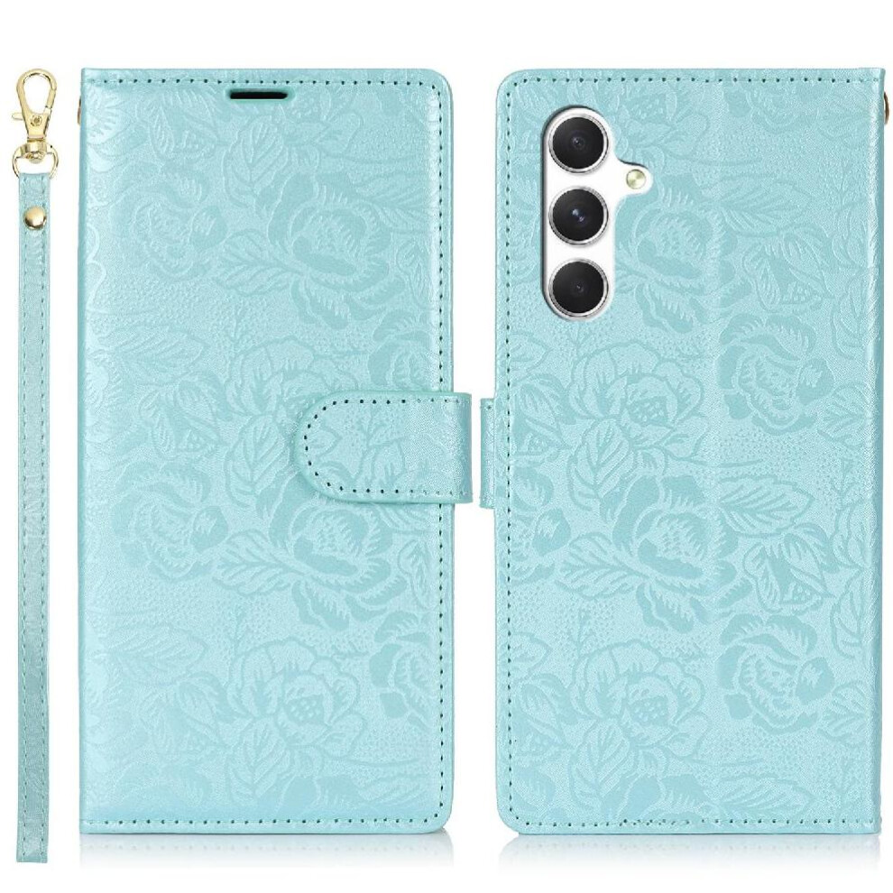 (Blue) Flip Case For Samsung Galaxy A24 4G Wrist Lanyard Magnetic Closure Soft Tpu Wallet Blue 764549310869
