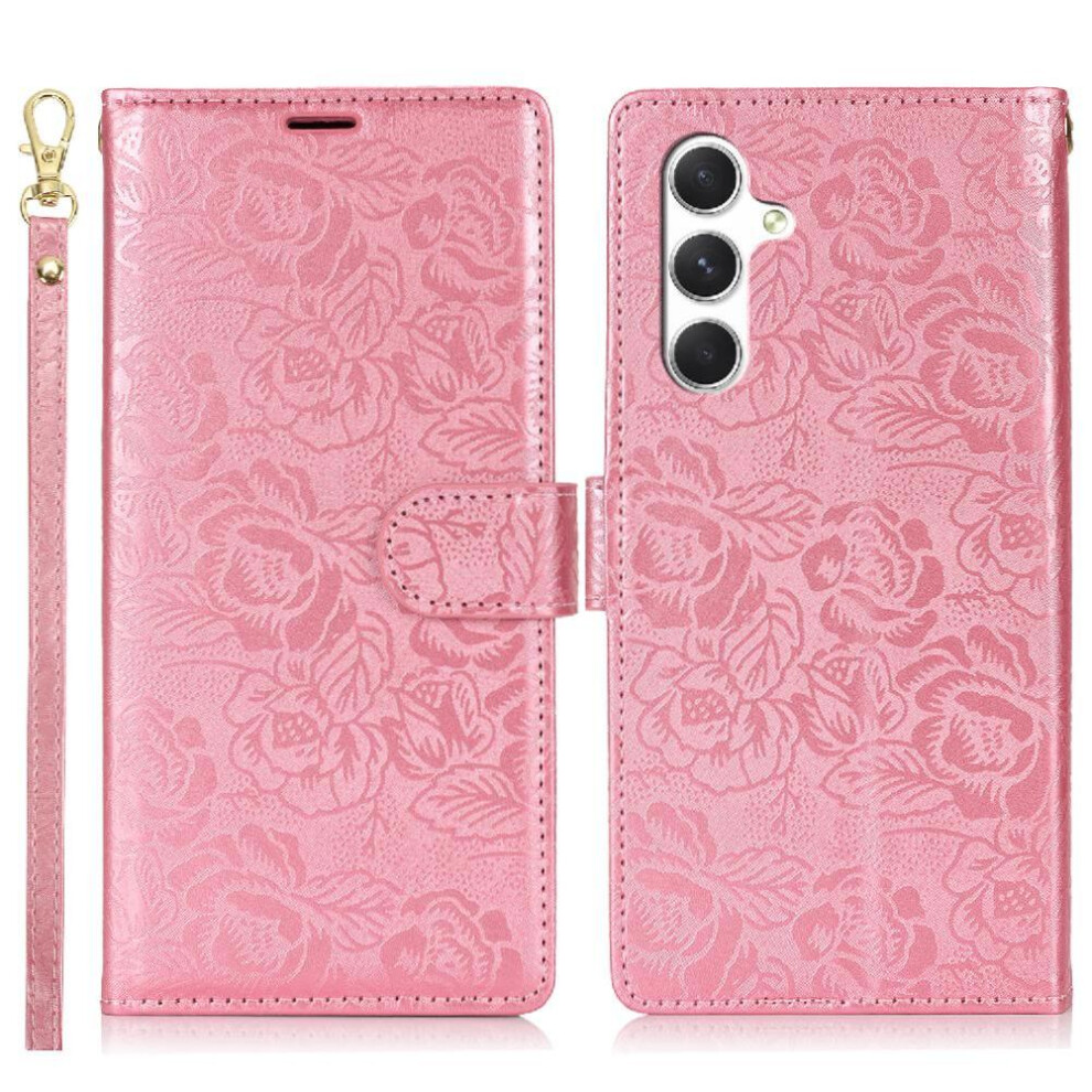 (Pink) Flip Case For Samsung Galaxy A24 4G Wrist Lanyard Magnetic Closure Soft Tpu Wallet Pink 764549310852