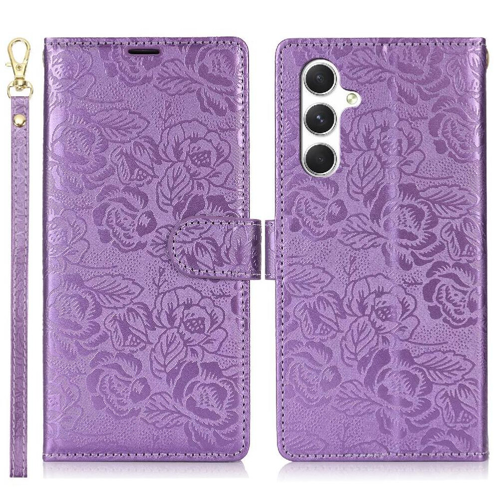(Purple) Flip Case For Samsung Galaxy A24 4G Wrist Lanyard Magnetic Closure Soft Tpu Wallet Purple 764549310845