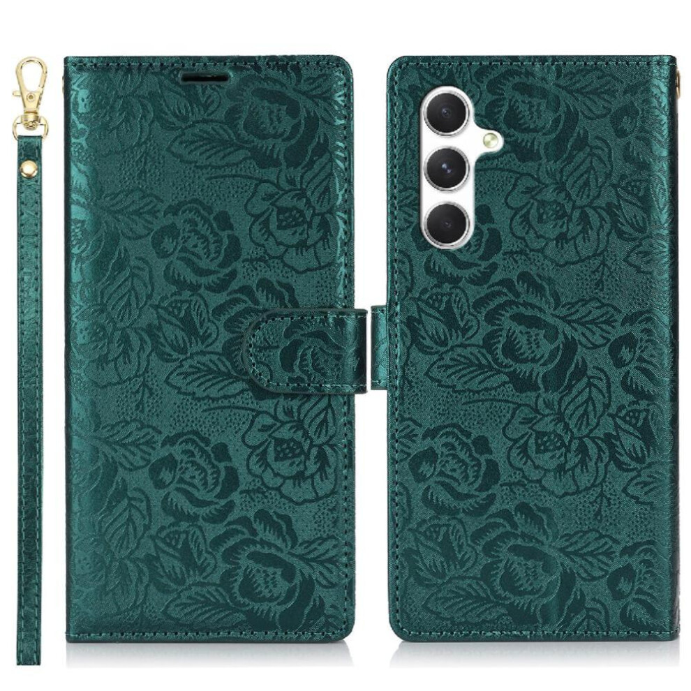 (Green) Flip Case For Samsung Galaxy A24 4G Wrist Lanyard Magnetic Closure Soft Tpu Wallet Green 764549310821