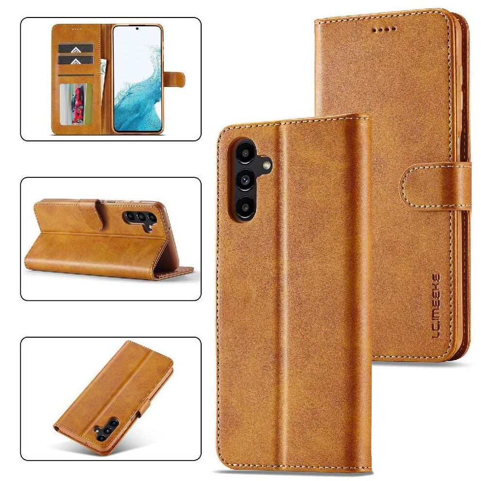 (Brown) Flip Case For Samsung Galaxy S24 Fe With Card Slot Kickstand Pu Leather Brown 764549311408
