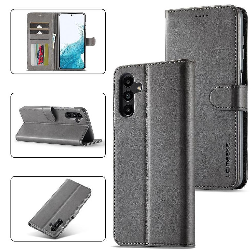 ( ) Flip Case For Samsung Galaxy S24 Fe With Card Slot Kickstand Pu Leather Gray 764549311422