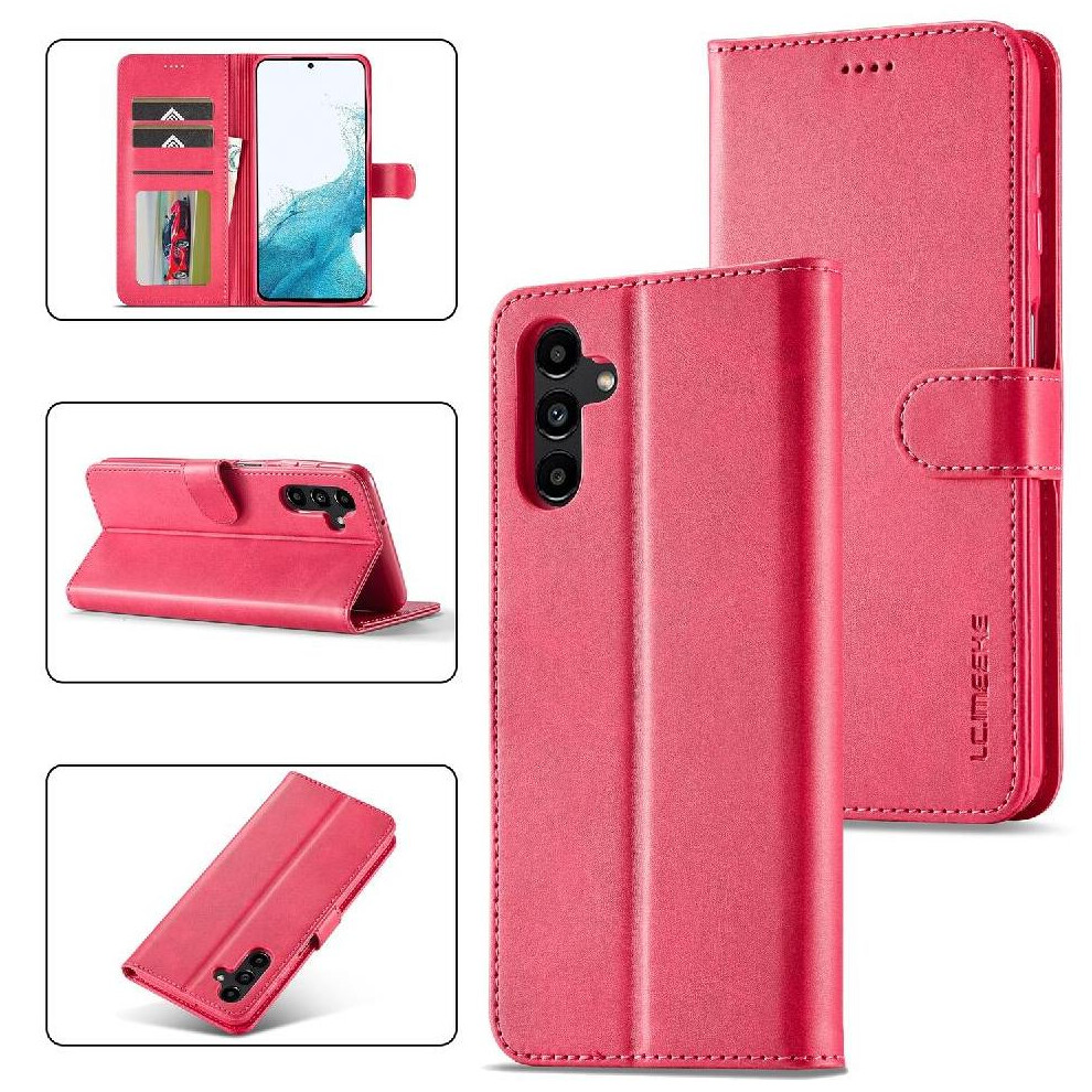 (Red) Flip Case For Samsung Galaxy S24 Fe With Card Slot Kickstand Pu Leather Red 764549311392