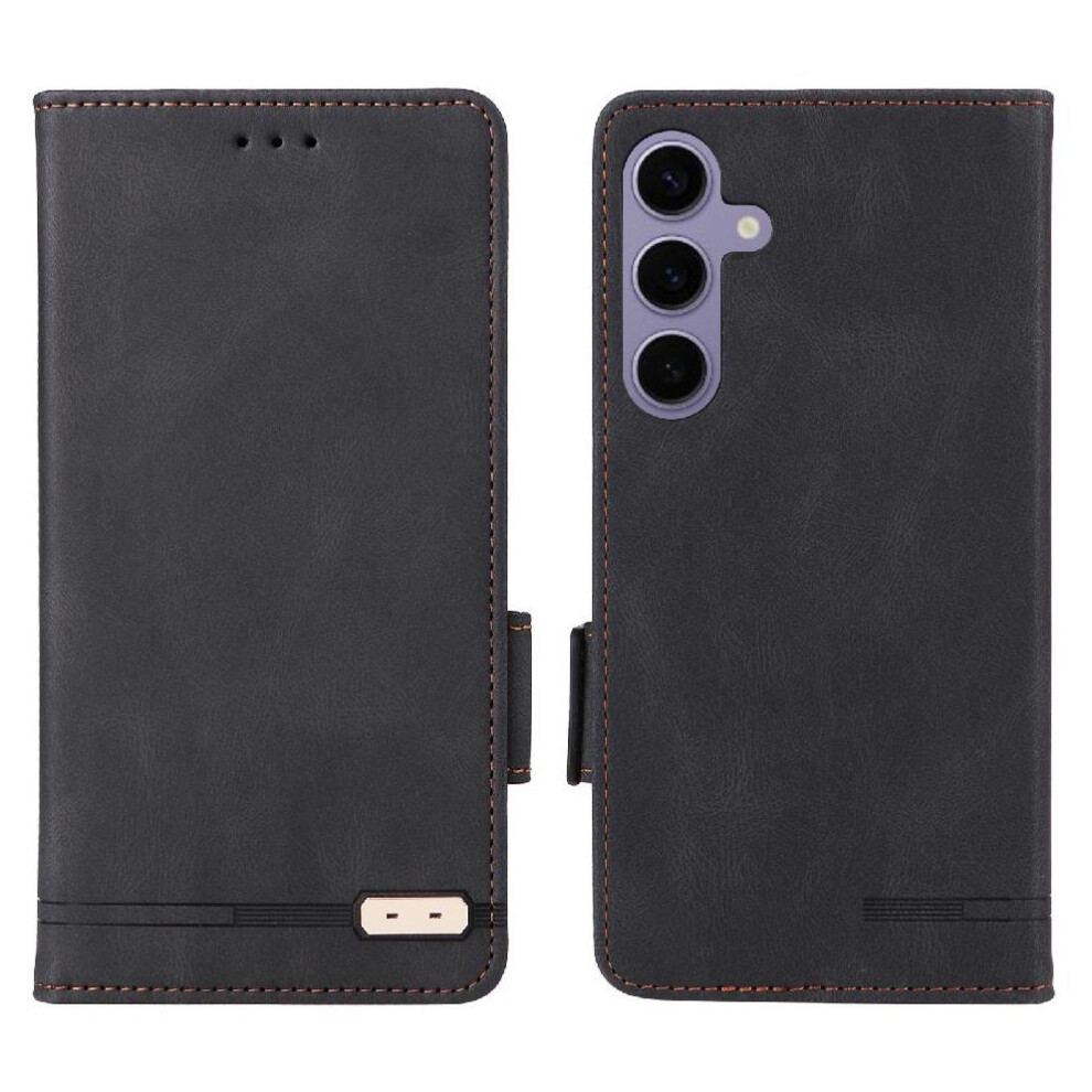 (Black) Flip Case For Samsung Galaxy S25 5G With Buckle Cover Kickstand Card Holder Magnetic Wallet Black 764549311767