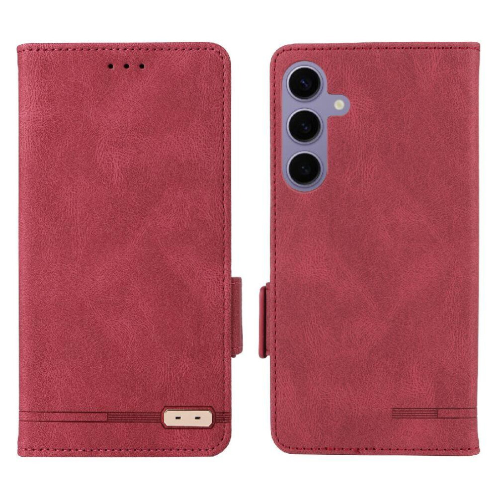 (Red) Flip Case For Samsung Galaxy S25 5G With Buckle Cover Kickstand Card Holder Magnetic Wallet Red 764549311781